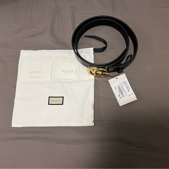Gucci Accessories - New Gucci Belt GG marmont Belt Black leather belt Cherry Strawberry size 100